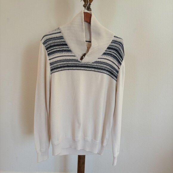 Weatherproof Vintage Men's Size L Ivory Long Sleeve Toggle Pullover Knit Sweater - Picture 3 of 12